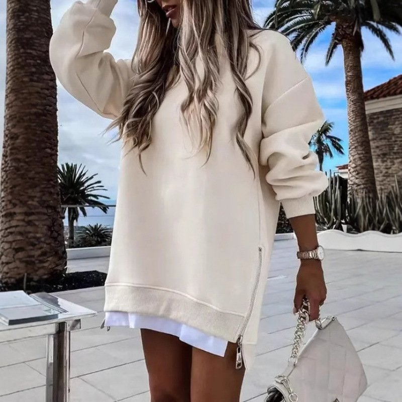 Women's Cozy Pullover Sweater with Side Zipper