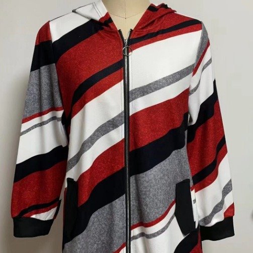 Cozy Loose Striped Hooded Coat