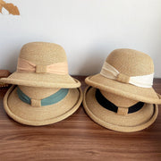 French Straw Sun Protection Bow Hat for Women