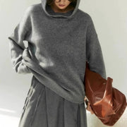 Retro Gray Hooded Sweater for Women