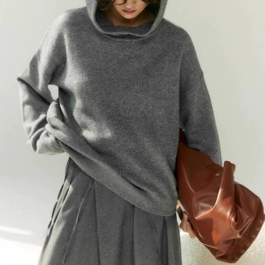 Retro Gray Hooded Sweater for Women