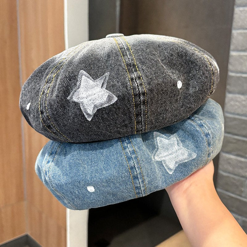 Retro Denim 5-Pointed Star Gradient Beret