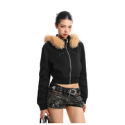 Detachable Fur Collar Sweater for Women - Cozy Stand Collar Hoodie