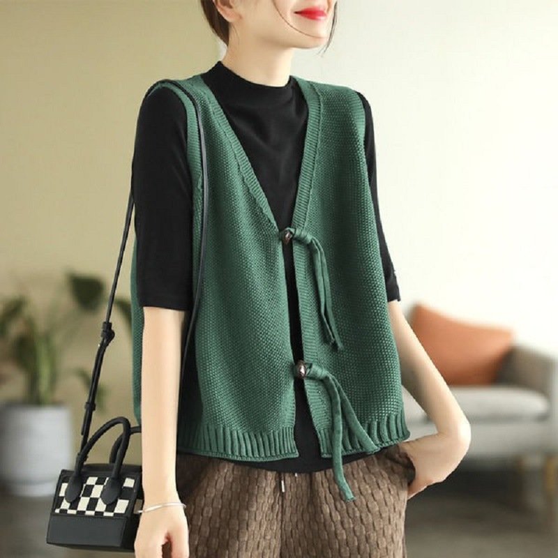 Vintage Green Vest Coat with Metal Buckle