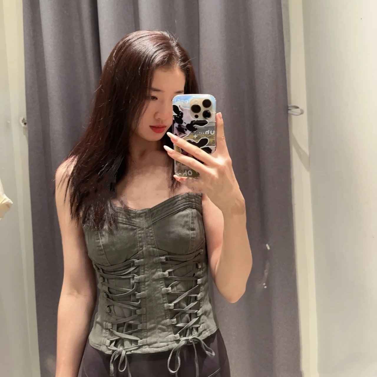 Grey Green Backless Tie-Up Camisole for Women