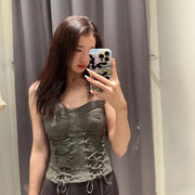 Grey Green Backless Tie-Up Camisole for Women