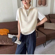 Stylish Half Zipper Knit Vest for Women