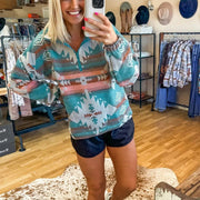Cozy Aztec Sweatshirt with Elastic Cuffs