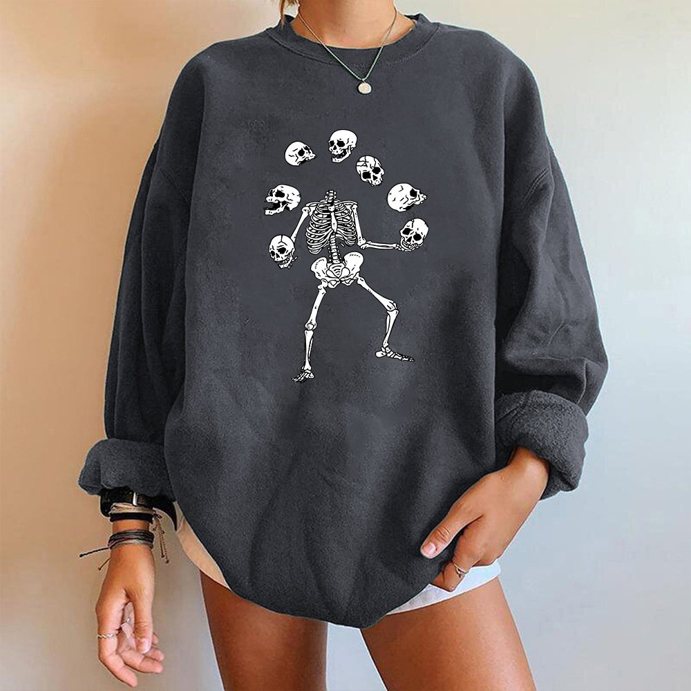 Casual Halloween Skull Print Top