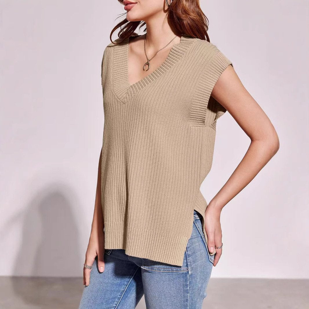 Casual Loose V-Neck Sleeveless Pullover Vest for Women