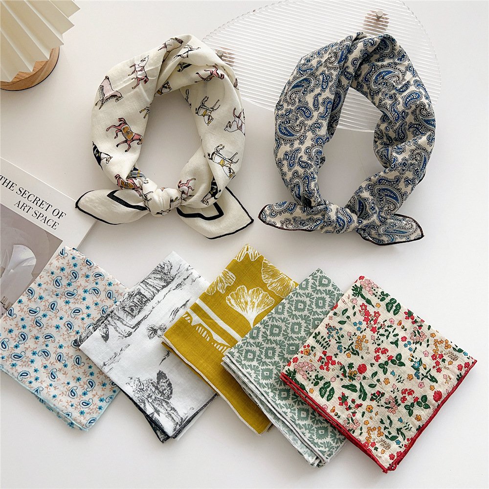Artistic Silk Scarf, Multicolor Square Towel Wrap