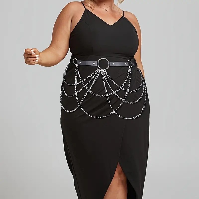 Black Leather Waist Chain with Tassels