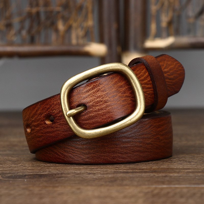 Vintage Copper Buckle Genuine Leather Belt