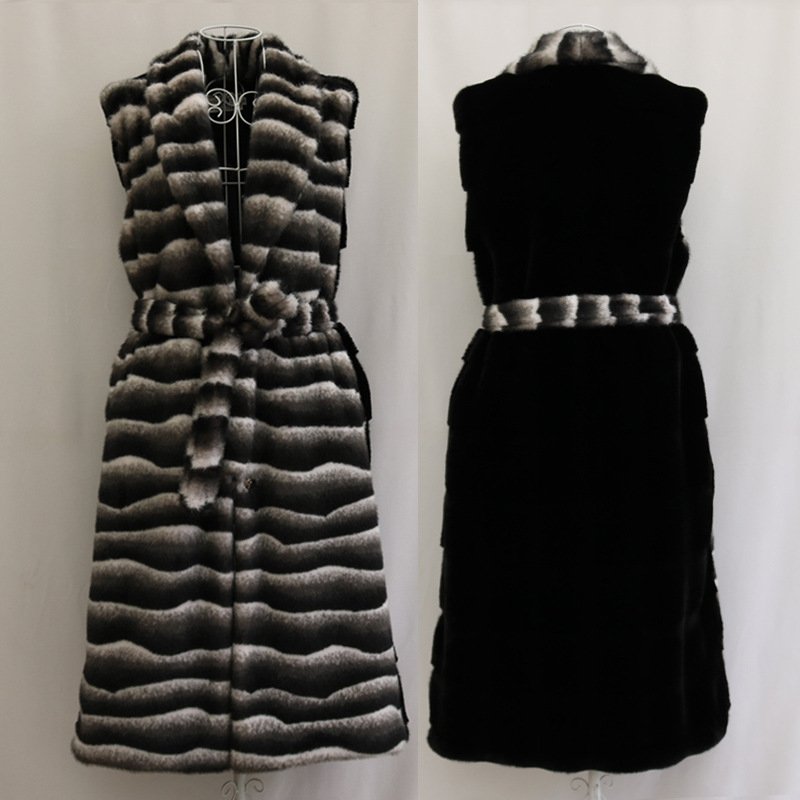 Warm Plus Size Zebra Vest with Faux Fur