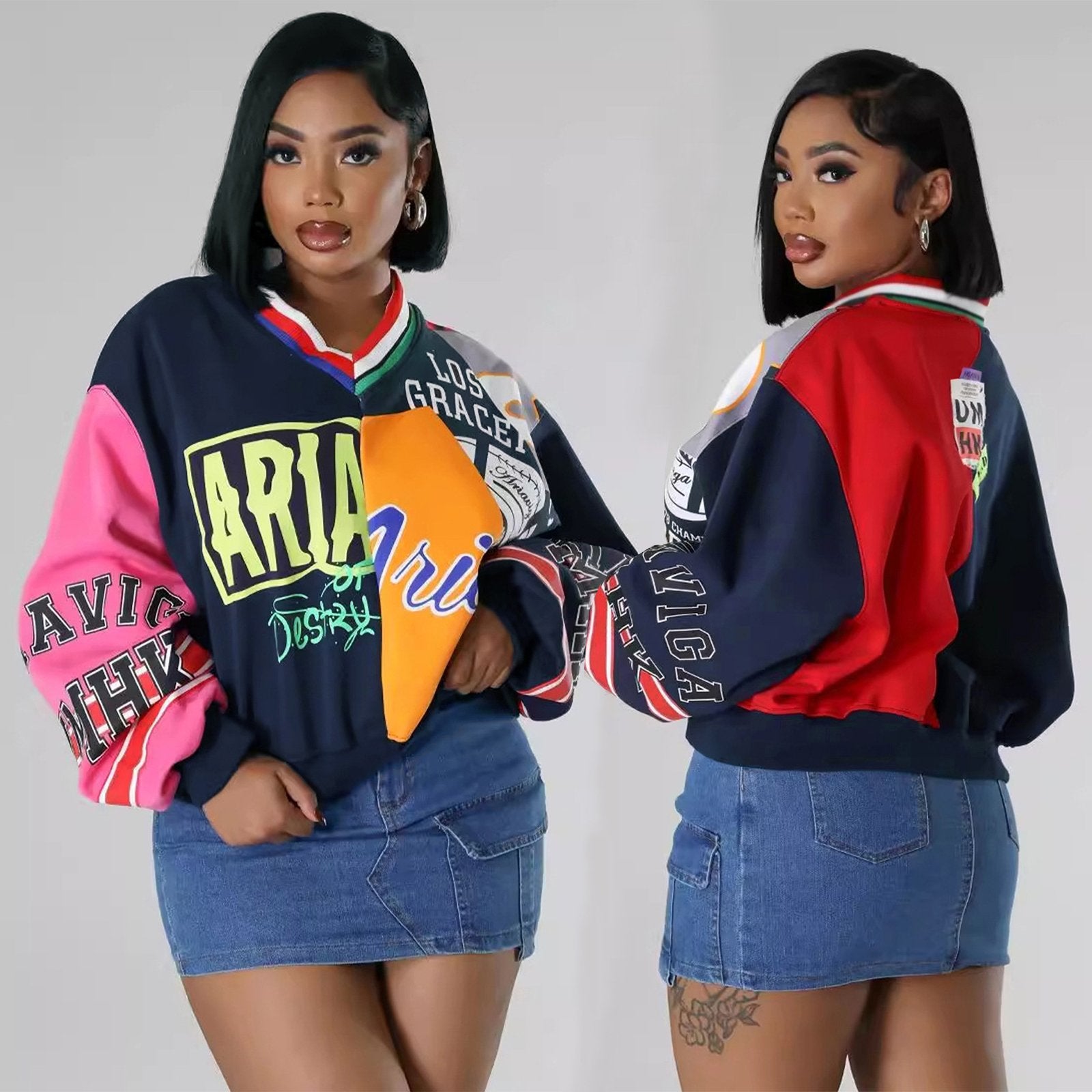 Cozy Contrast Color Letter Print Sweatshirt for Women