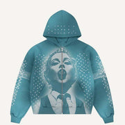 Warm Faux Rhinestones Print Hooded Coat for Women