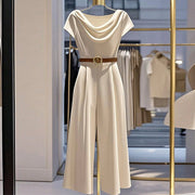 Elegant Satin Jumpsuit for Women - Apricot Color