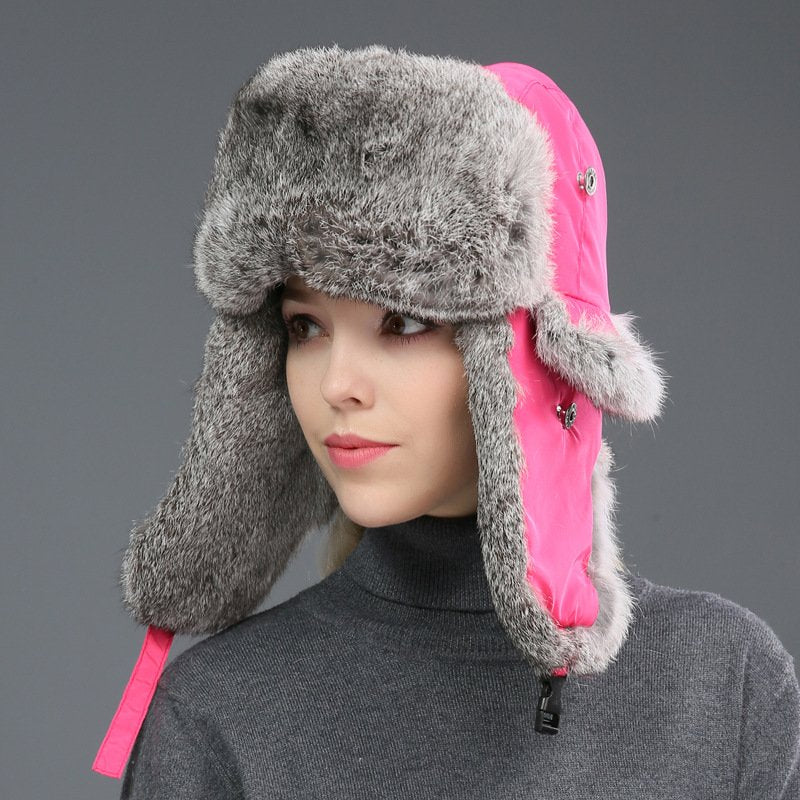 Warm Rabbit Fur Unisex Ear Protection Outdoor Hat