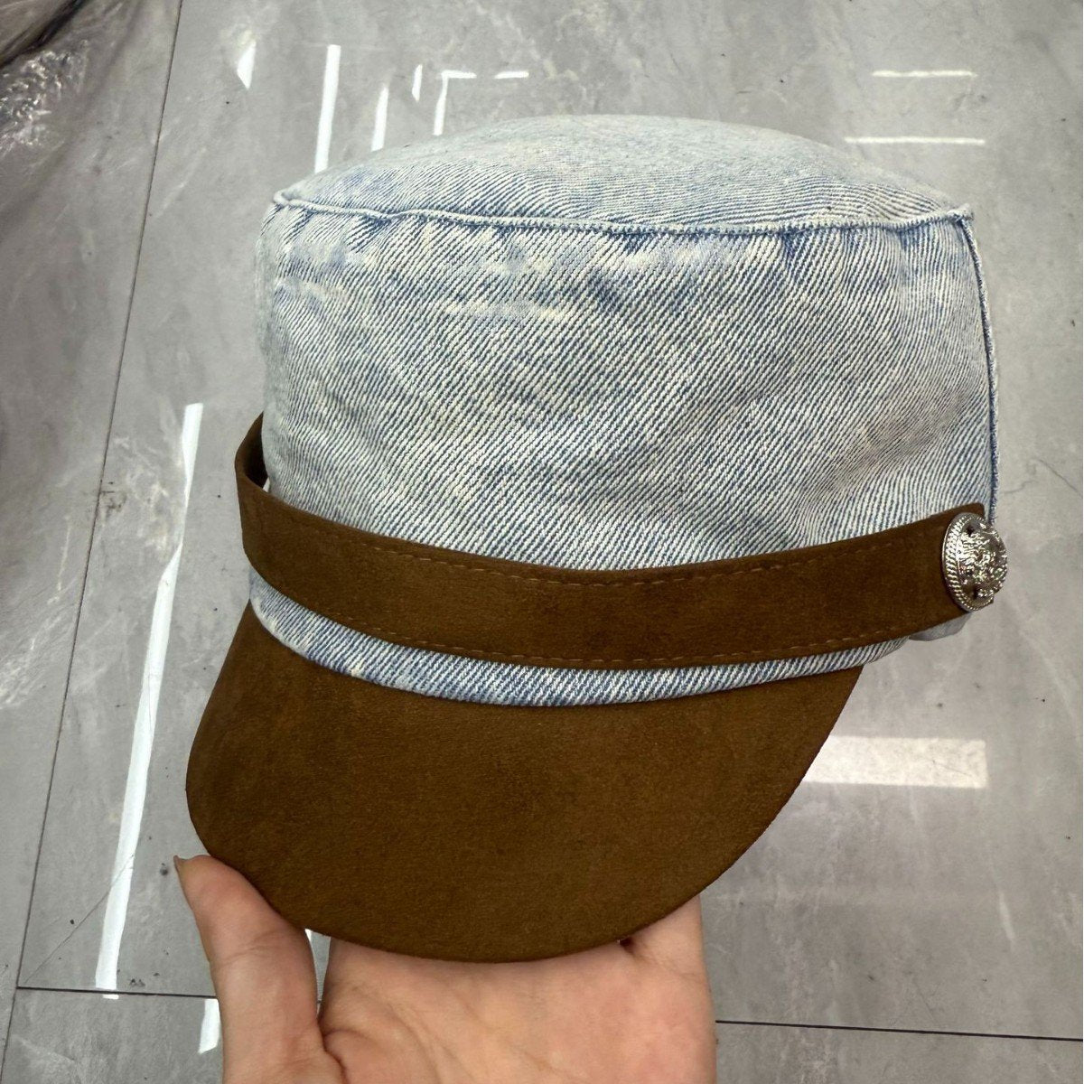 Retro Denim Flat Top Cap for Women