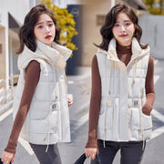 Solid Color Hooded Cotton Waistcoat Vest for Women