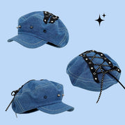 Light Blue Denim Octagonal Cap for Women