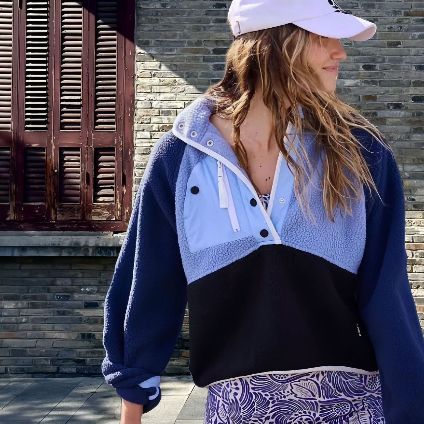 Contrast Color Fleece Sweater for Women