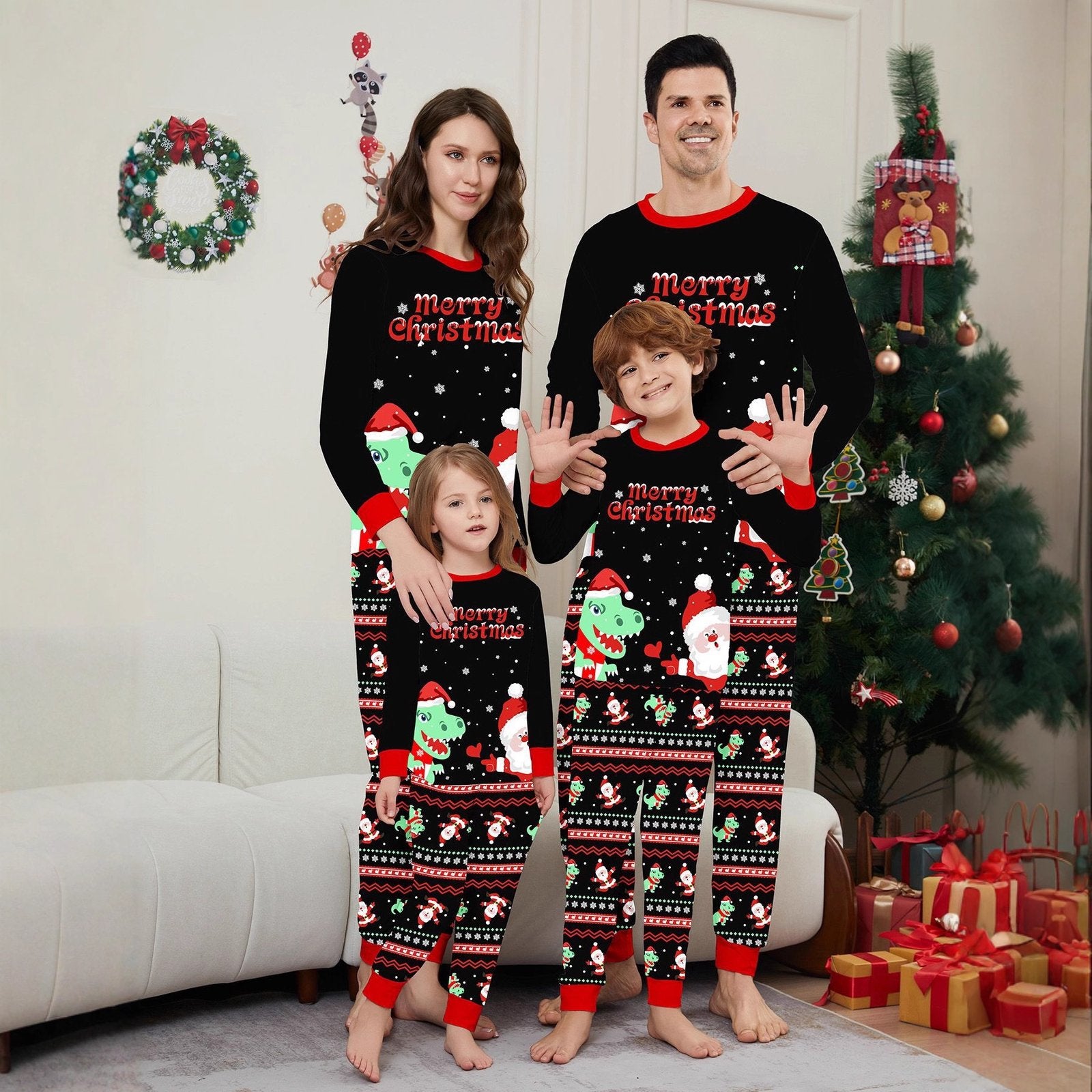 Cute Cartoon Dinosaur Pajamas Parent-Child Suit Set
