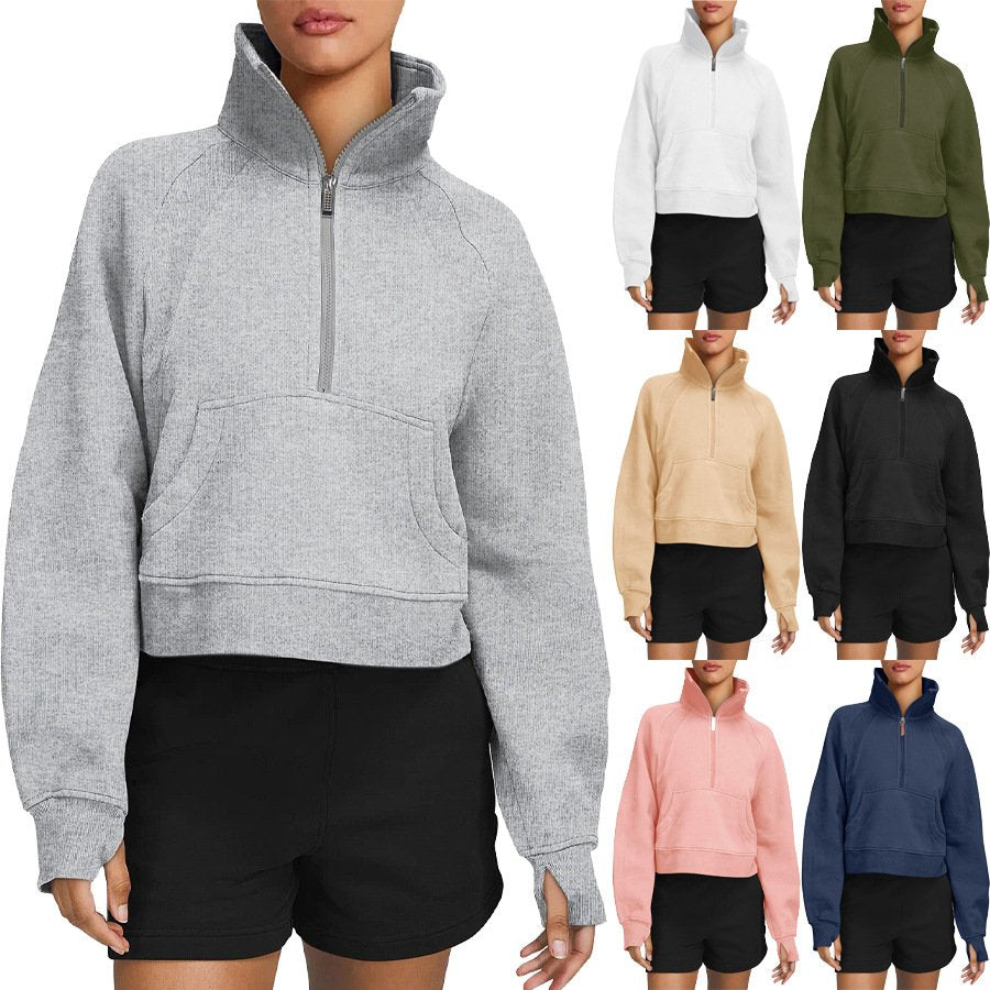 Cozy Women's Fleece Sweater with Half Zipper & Pocket