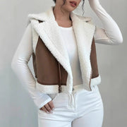 Brown Western Vest for Women, Insulated with Lamb Wool & Light Fur