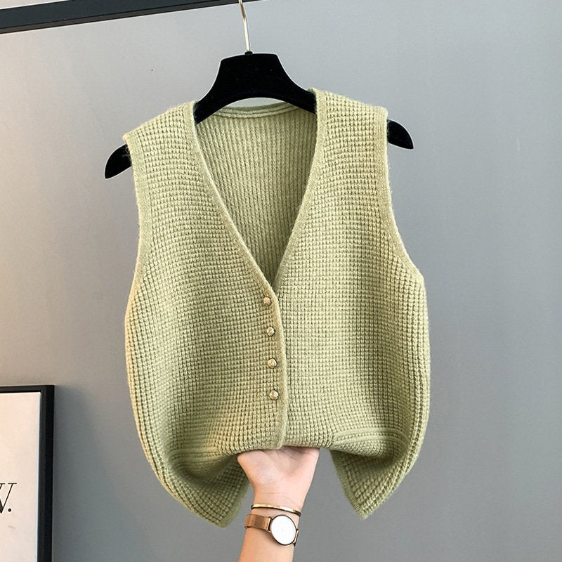 Classic V-Neck Knitted Cardigan Vest for Women