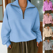 Women's Loose-Fit Long Sleeve Zipper Pullover Sweater