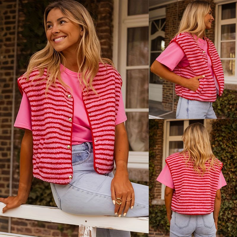 Elegant Striped Button Cardigan Vest for Women
