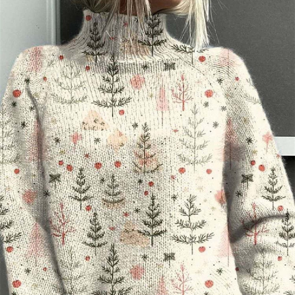 Cozy Floral Turtleneck Sweater for Women