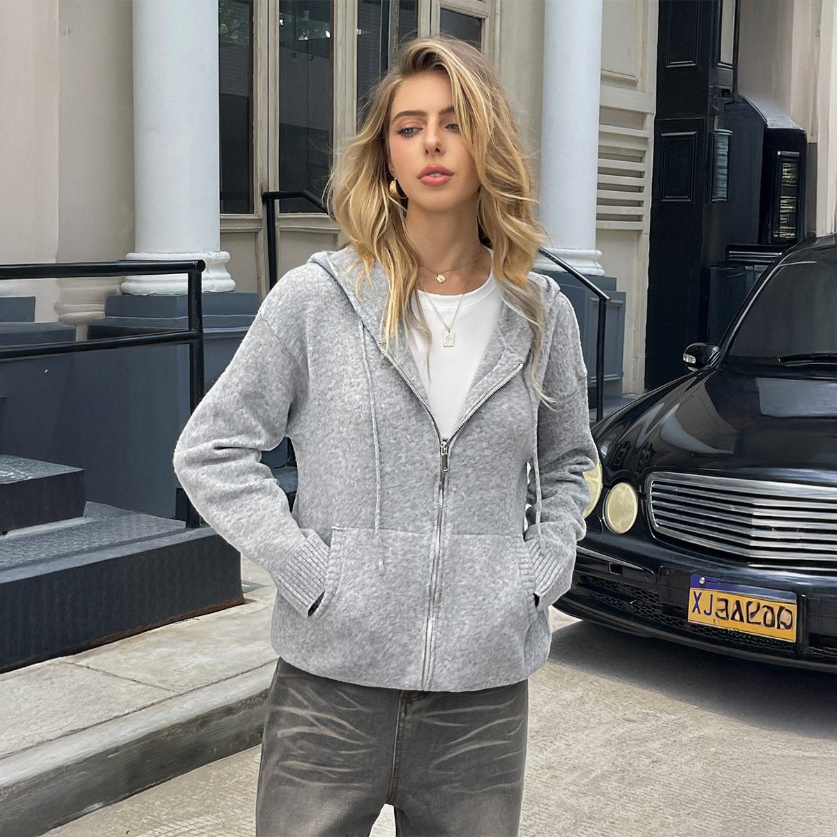 Women's Long Sleeve Zipper Sweater Coat