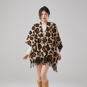 Cozy Leopard Print Tassel Shawl
