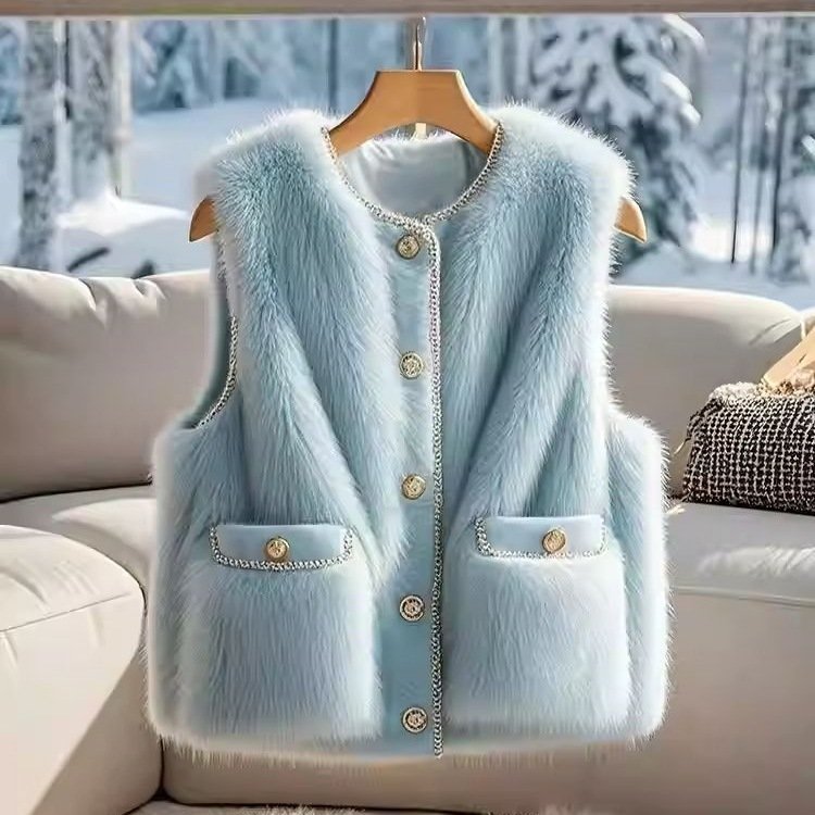 Blue Lamb Wool Fur Vest for Women - Classic Style