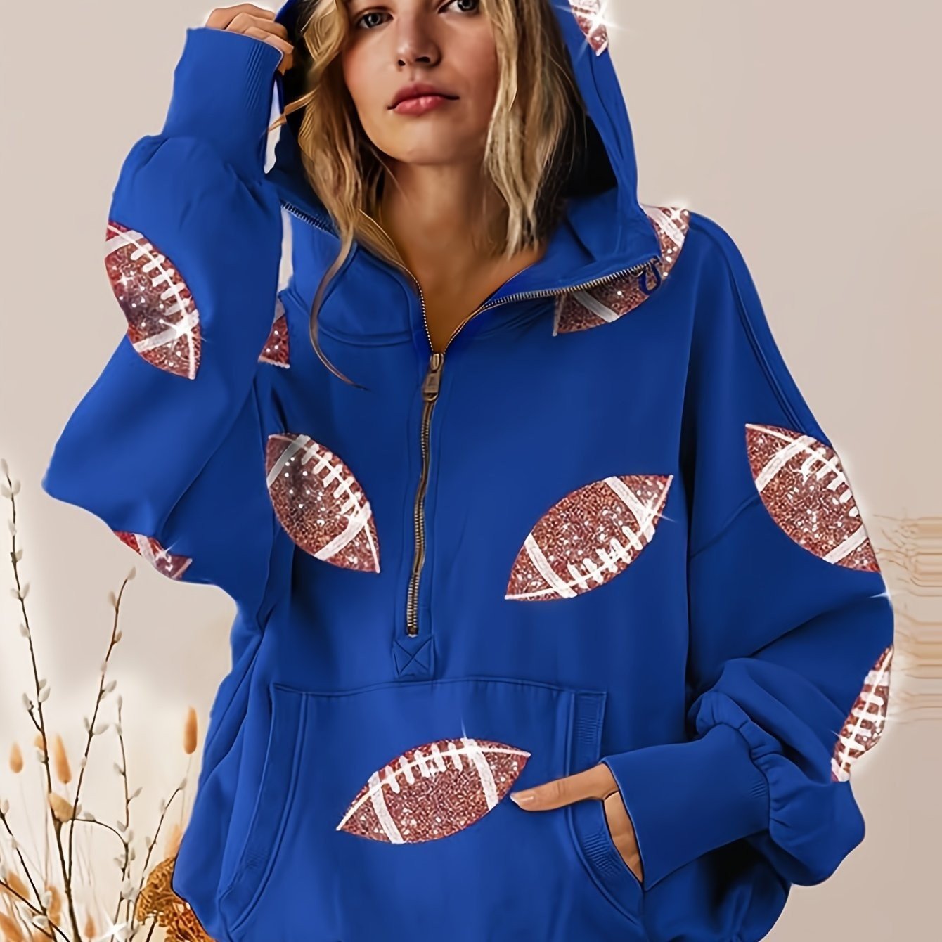 Women's Long Sleeve Zipper Drawstring Sweater