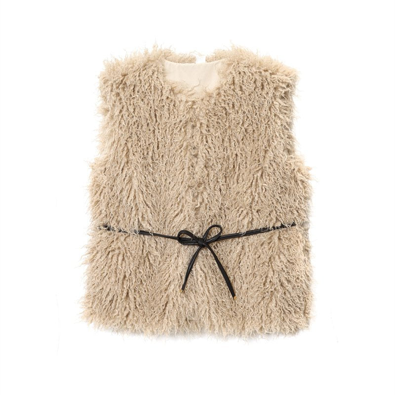 Luxury Faux Fur Vest for Women - Khaki