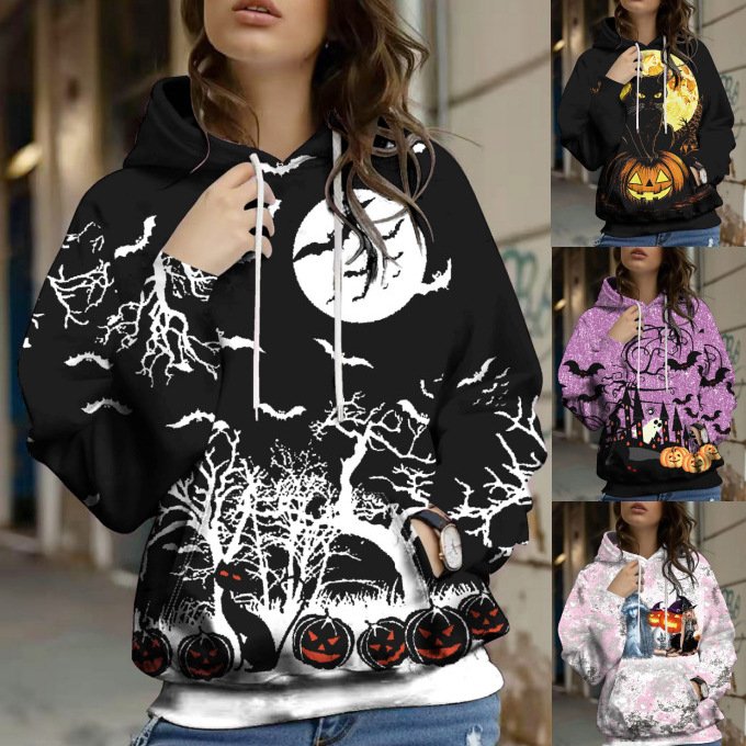 Cozy Halloween Hoodie - 3D Print Graphic Pullover