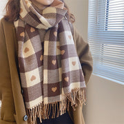 Keep Warm with Thick Check Scarf - Heart Pattern