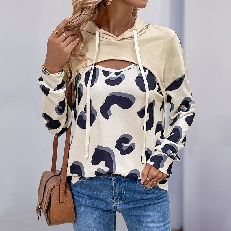 Loose Leopard Print Hooded Sweater for Women