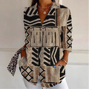 Chic 3D Print Loose Button-Up Long-Sleeve Shirt