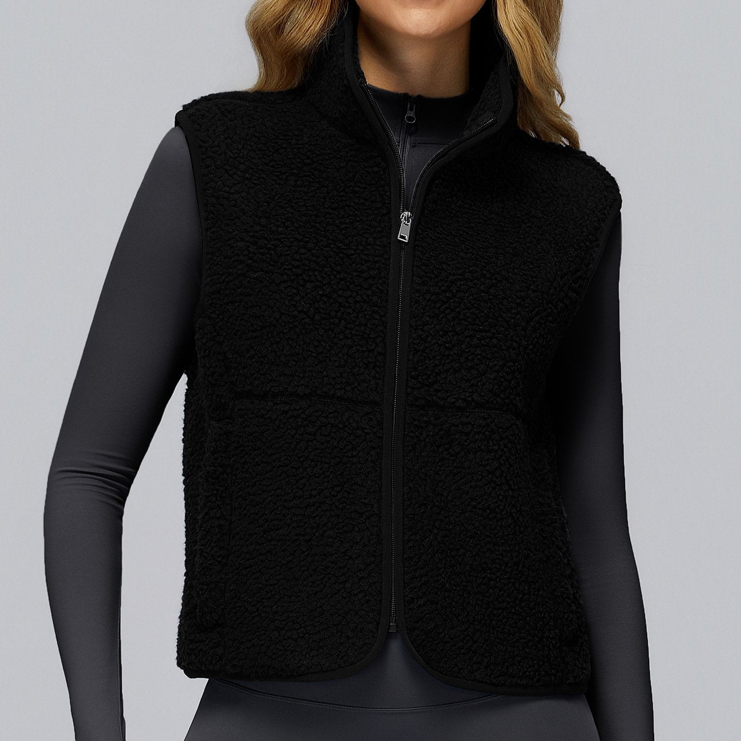 Winter Velvet Sports Vest for Women, Stand Collar & Sleeveless Design