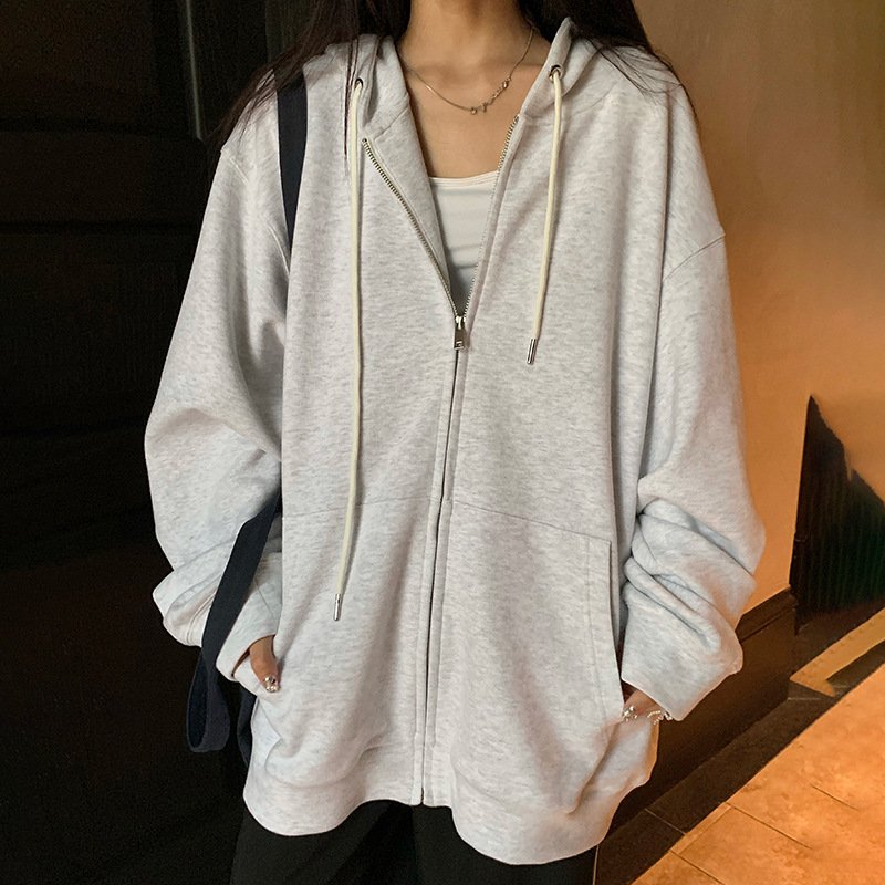Women's Autumn Hooded Sweater Coat with Zipper