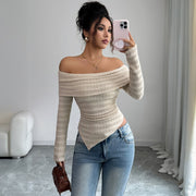 Off-Shoulder Long-Sleeve Apricot Top