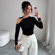 One-Shoulder Metal Trim Slim Top