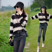 Korean Style Hollow-Out Spliced Long-Sleeve Top