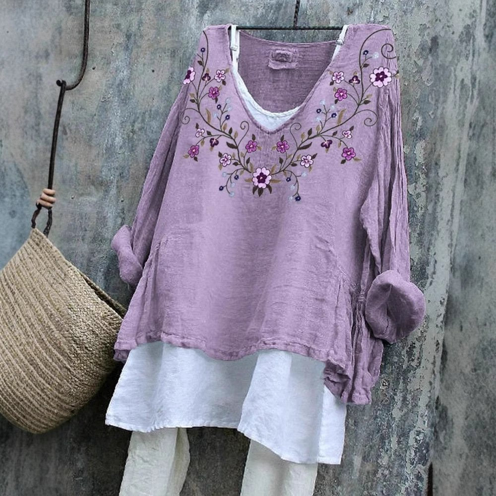 Casual 3D Floral Print Long-Sleeve Pullover Shirt