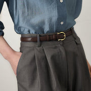 Elegant French Gold Buckle Leather Belt for Women