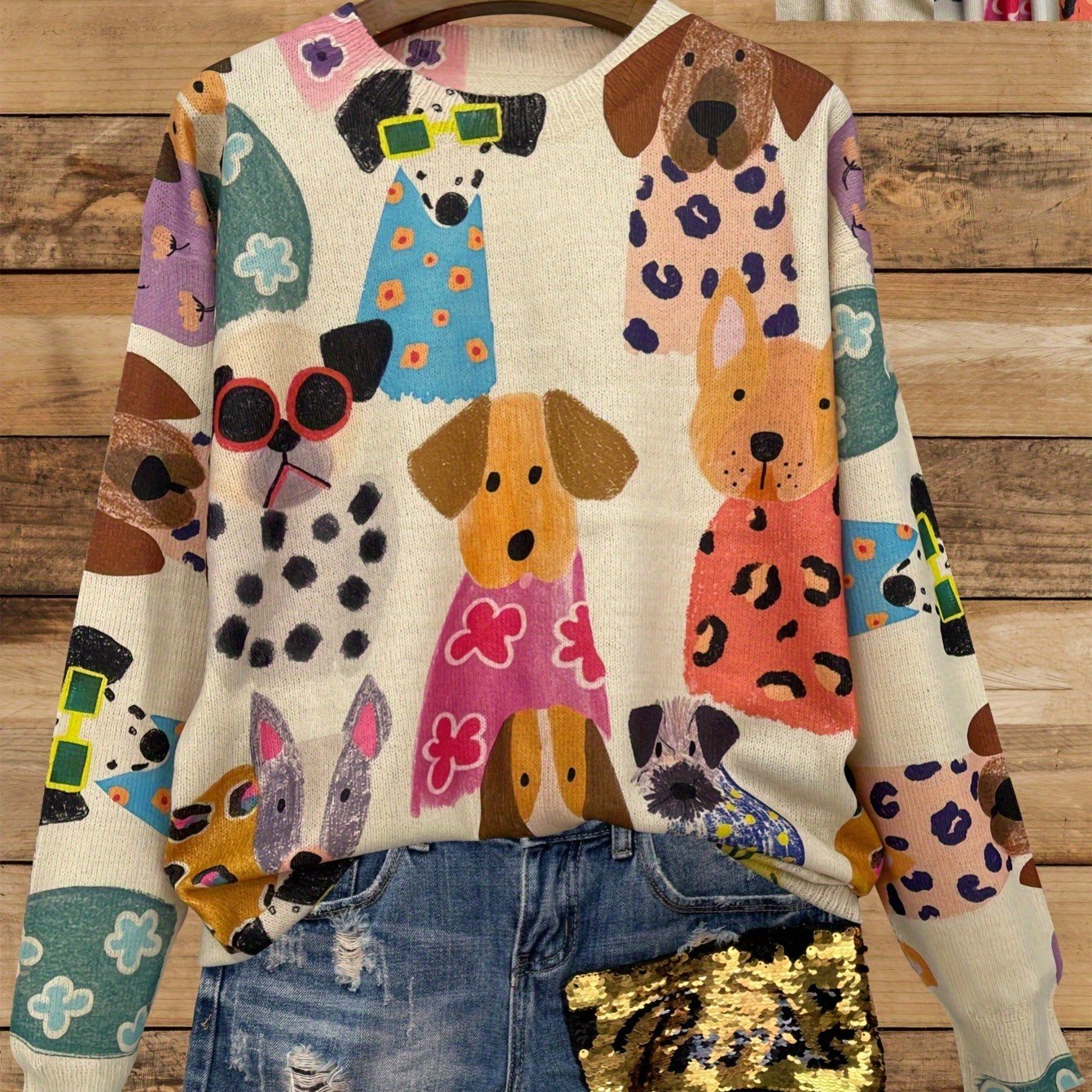 Chic Sheer Printed Long-Sleeve Lapel Sweater